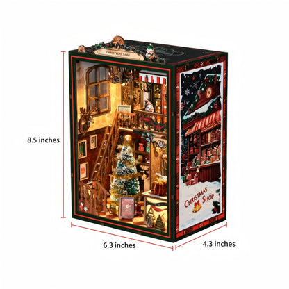 Christmas DIY Book Nook Kit | Wooden Miniature House Puzzle for Adults