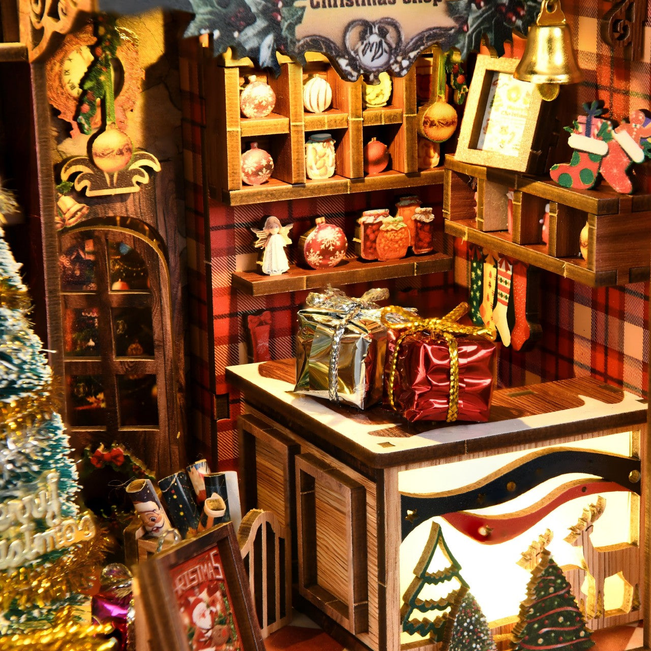 Christmas DIY Book Nook Kit | Wooden Miniature House Puzzle for Adults