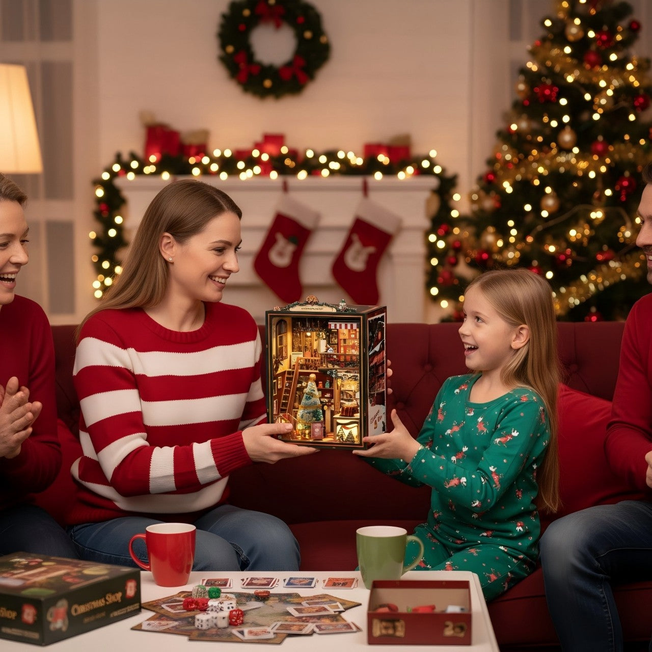 Christmas DIY Book Nook Kit | Wooden Miniature House Puzzle for Adults