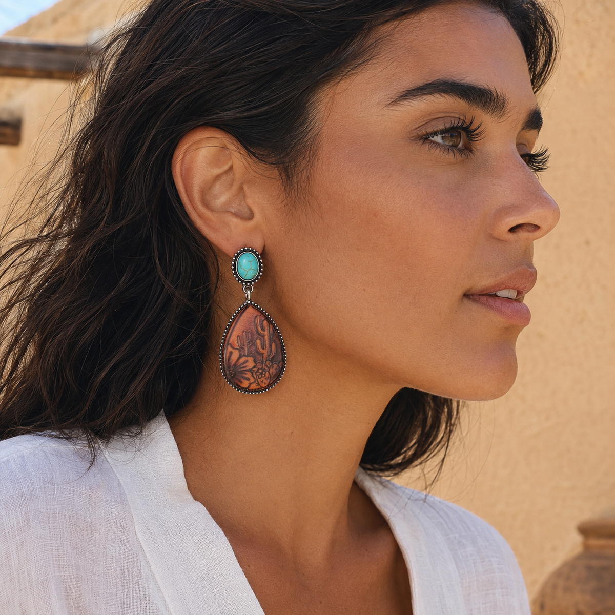 Boho Drop-shaped Brown Turquoise Earrings