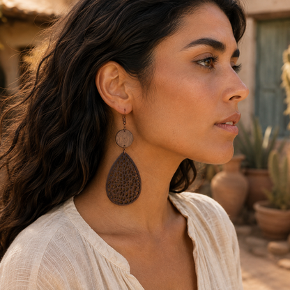 Retro Hollow Spider Web Wooden Pendant Earrings