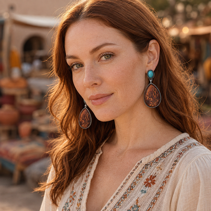 Boho Drop-shaped Brown Turquoise Earrings