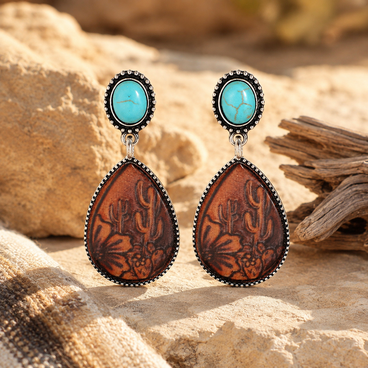 Boho Drop-shaped Brown Turquoise Earrings