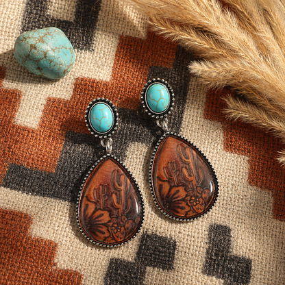 Boho Drop-shaped Brown Turquoise Earrings