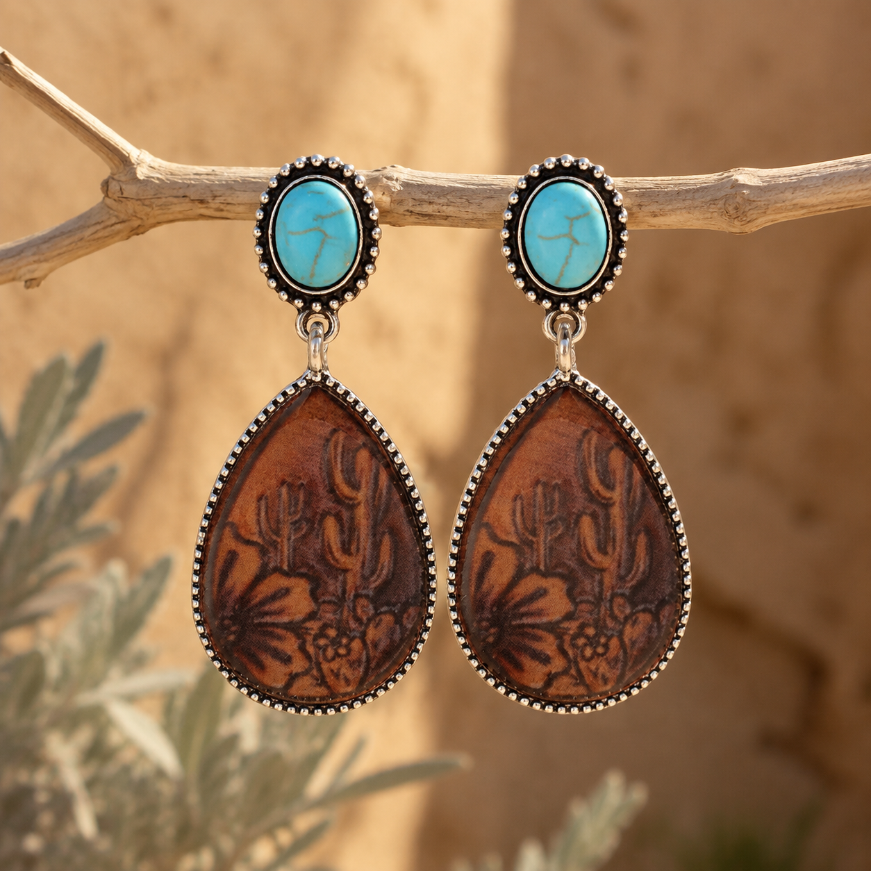 Boho Drop-shaped Brown Turquoise Earrings