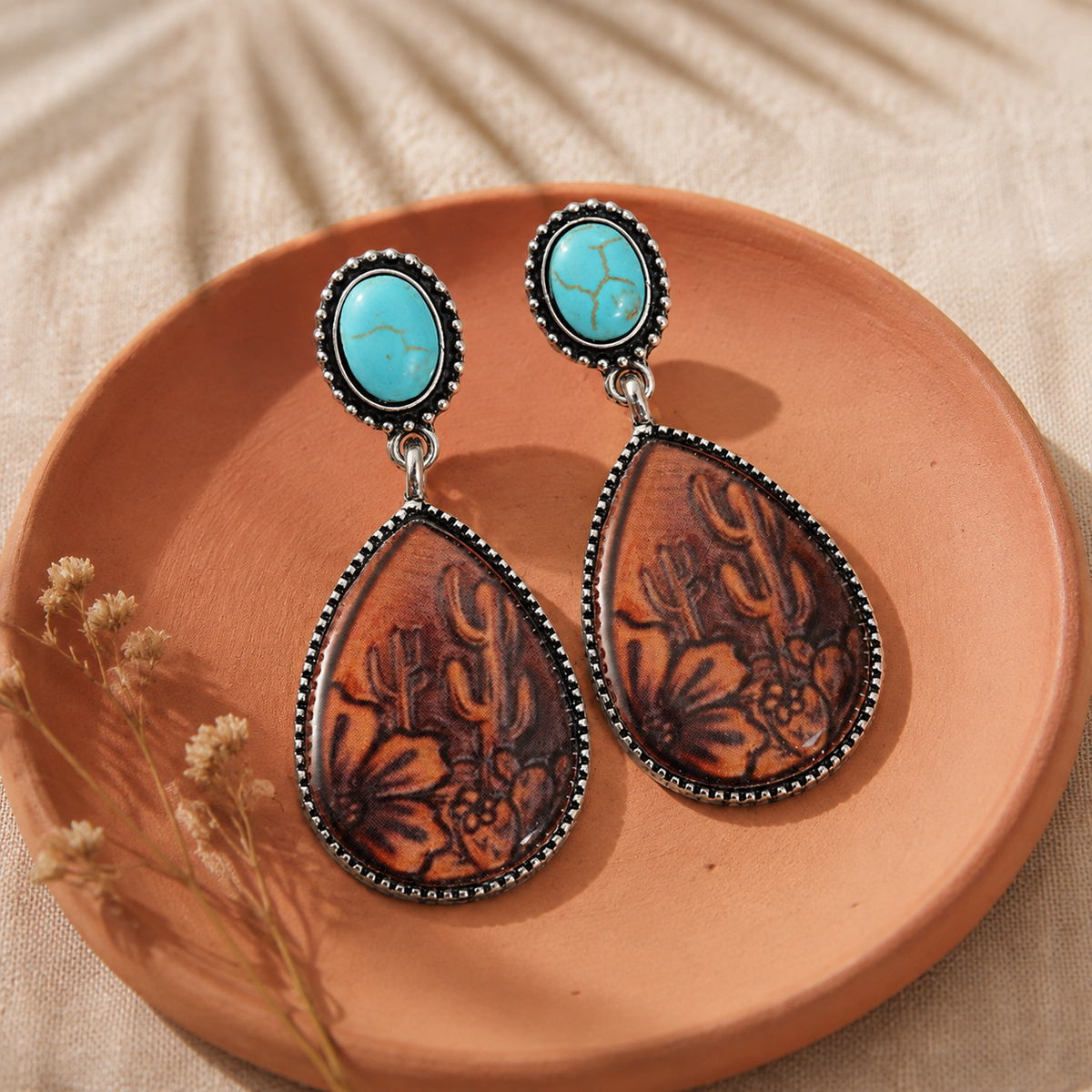Boho Drop-shaped Brown Turquoise Earrings