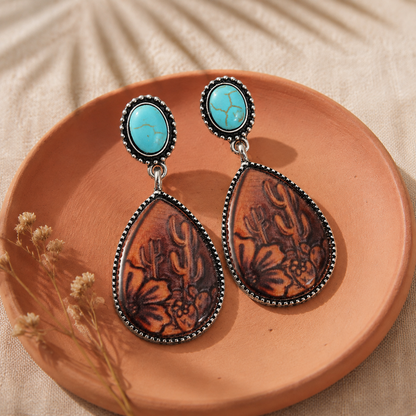 Boho Drop-shaped Brown Turquoise Earrings