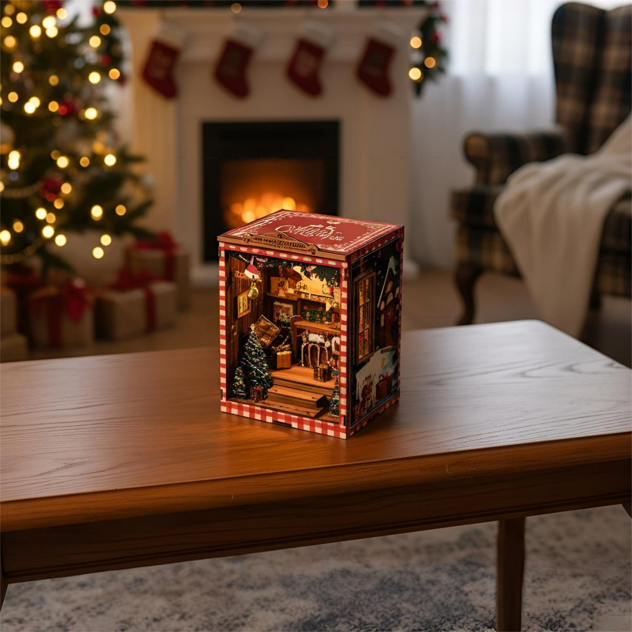 Christmas DIY Book Nook Kit | Wooden Miniature House Puzzle for Adults