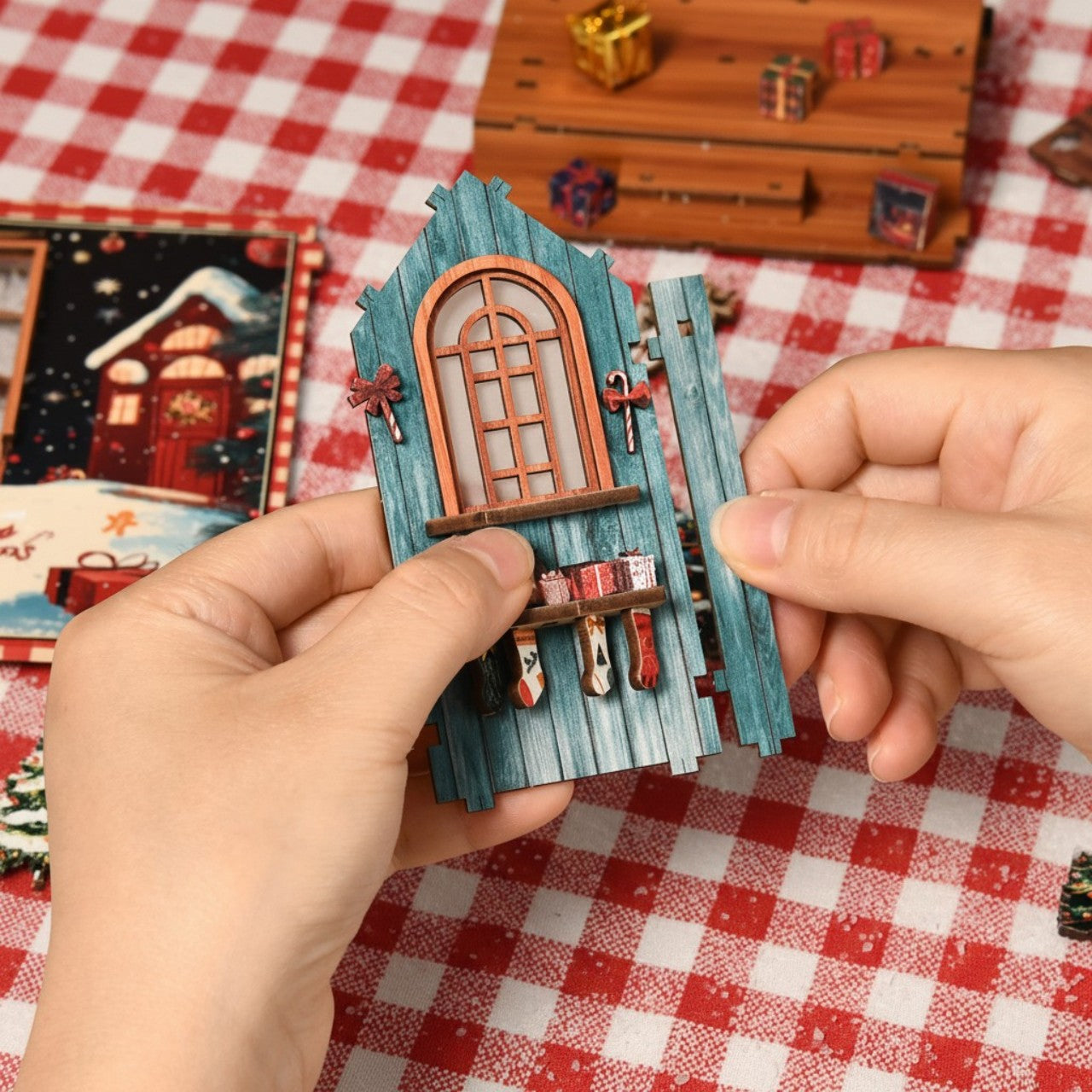 Christmas DIY Book Nook Kit | Wooden Miniature House Puzzle for Adults