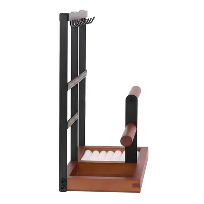 Wood & Metal Jewelry Organizer Stand with Hooks, Earring Holes, and Storage Slots for Necklaces, Bracelets, and Rings