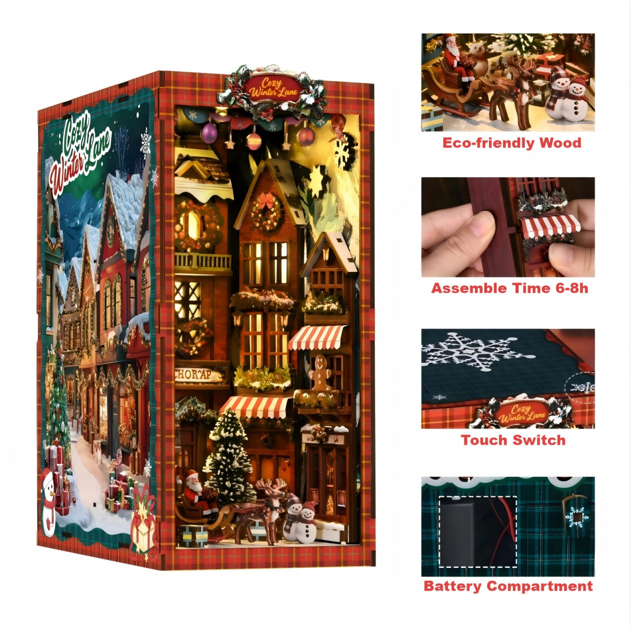 Christmas DIY Book Nook Kit | Wooden Miniature House Puzzle for Adults