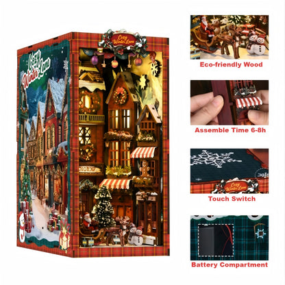 Christmas DIY Book Nook Kit | Wooden Miniature House Puzzle for Adults