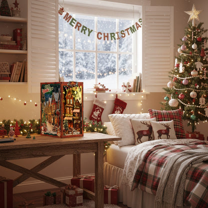 Christmas DIY Book Nook Kit | Wooden Miniature House Puzzle for Adults