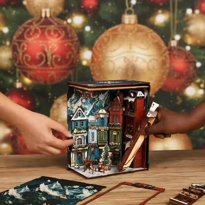 Christmas DIY Book Nook Kit | Wooden Miniature House Puzzle for Adults