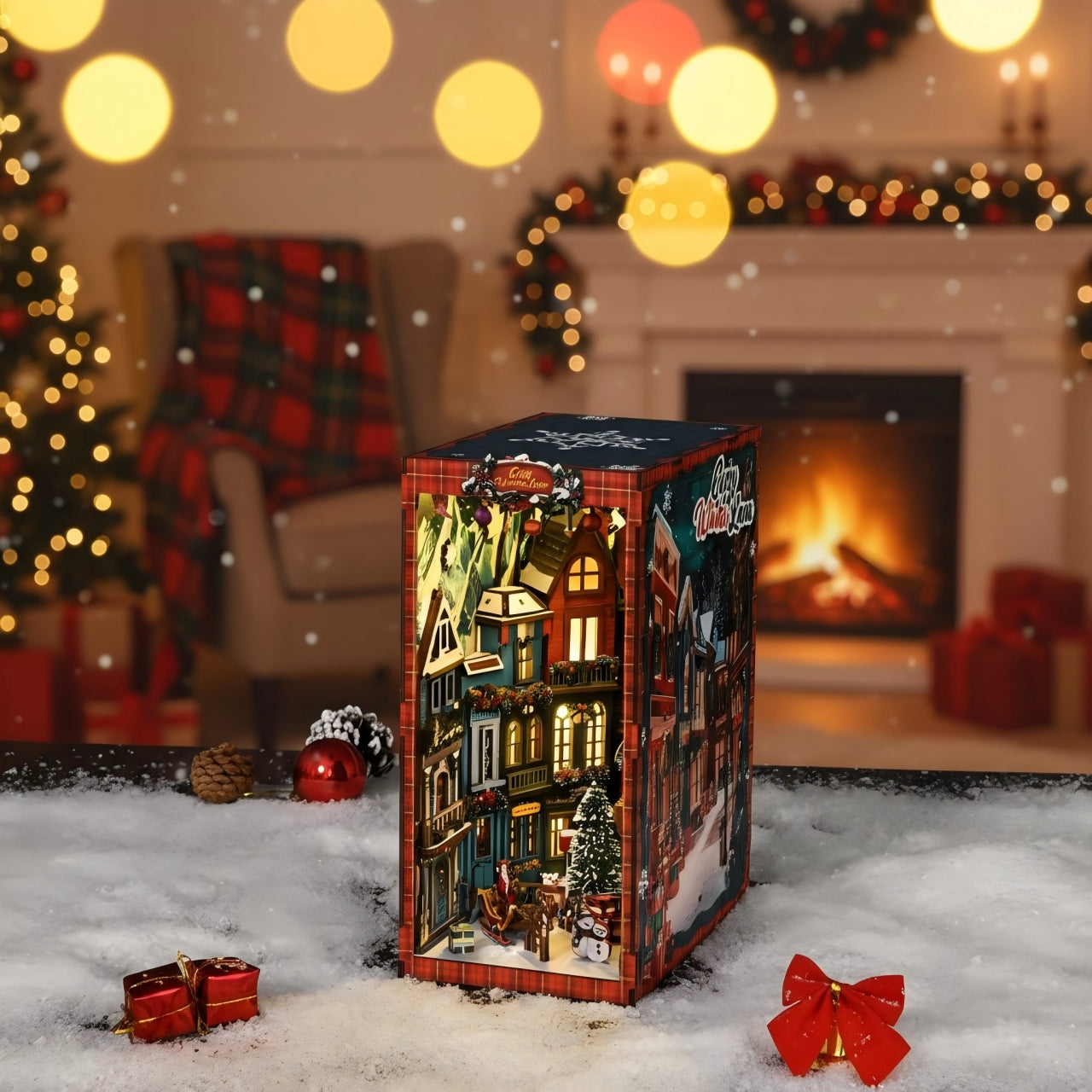 Christmas DIY Book Nook Kit | Wooden Miniature House Puzzle for Adults