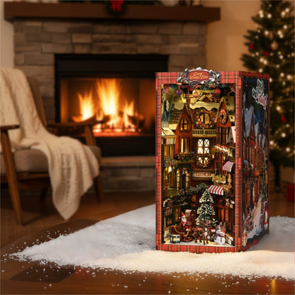 Christmas DIY Book Nook Kit | Wooden Miniature House Puzzle for Adults
