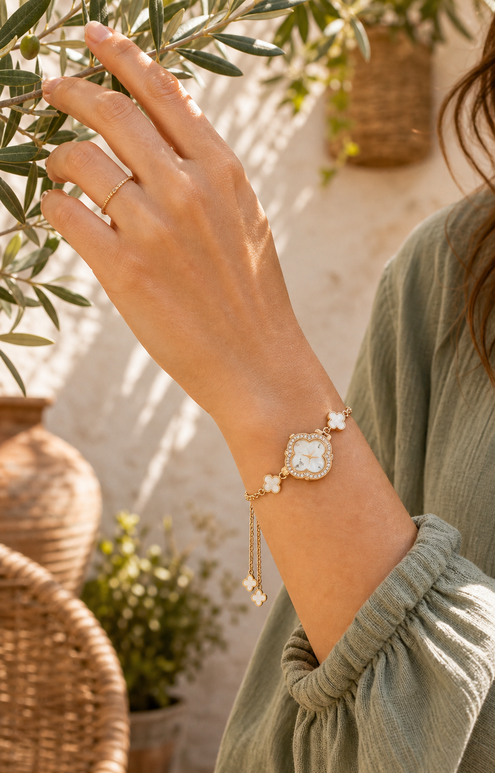 Four-leaf Clover Diamond-studded Watch