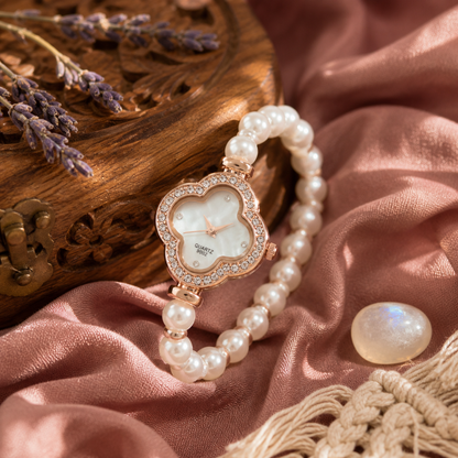Pearl Set with Diamonds Bracelet Watch