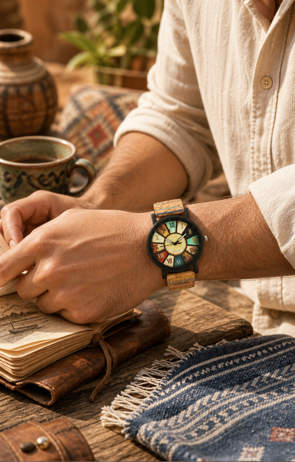 Wood Grain Rotating Dial Watch