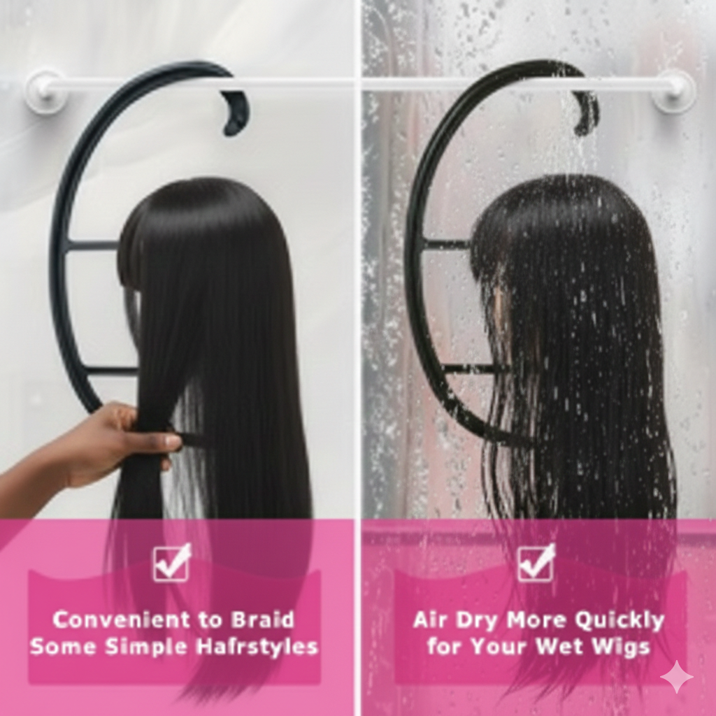 CHIESMA 3-Pack Hanging Wig Stand – Portable Collapsible Wig Hanger for Styling & Drying (Black)