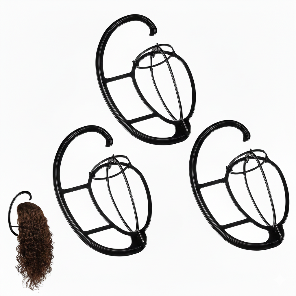 CHIESMA 3-Pack Hanging Wig Stand – Portable Collapsible Wig Hanger for Styling & Drying (Black)