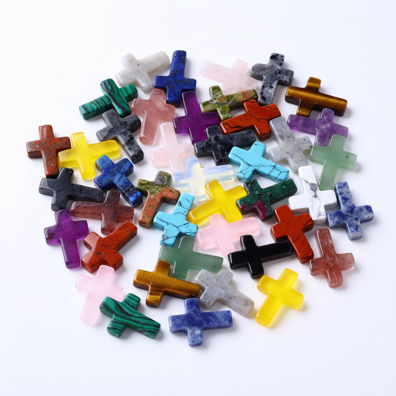 21-Pack Crystal Cross Stones – Mini Pocket Worry Cross Charms