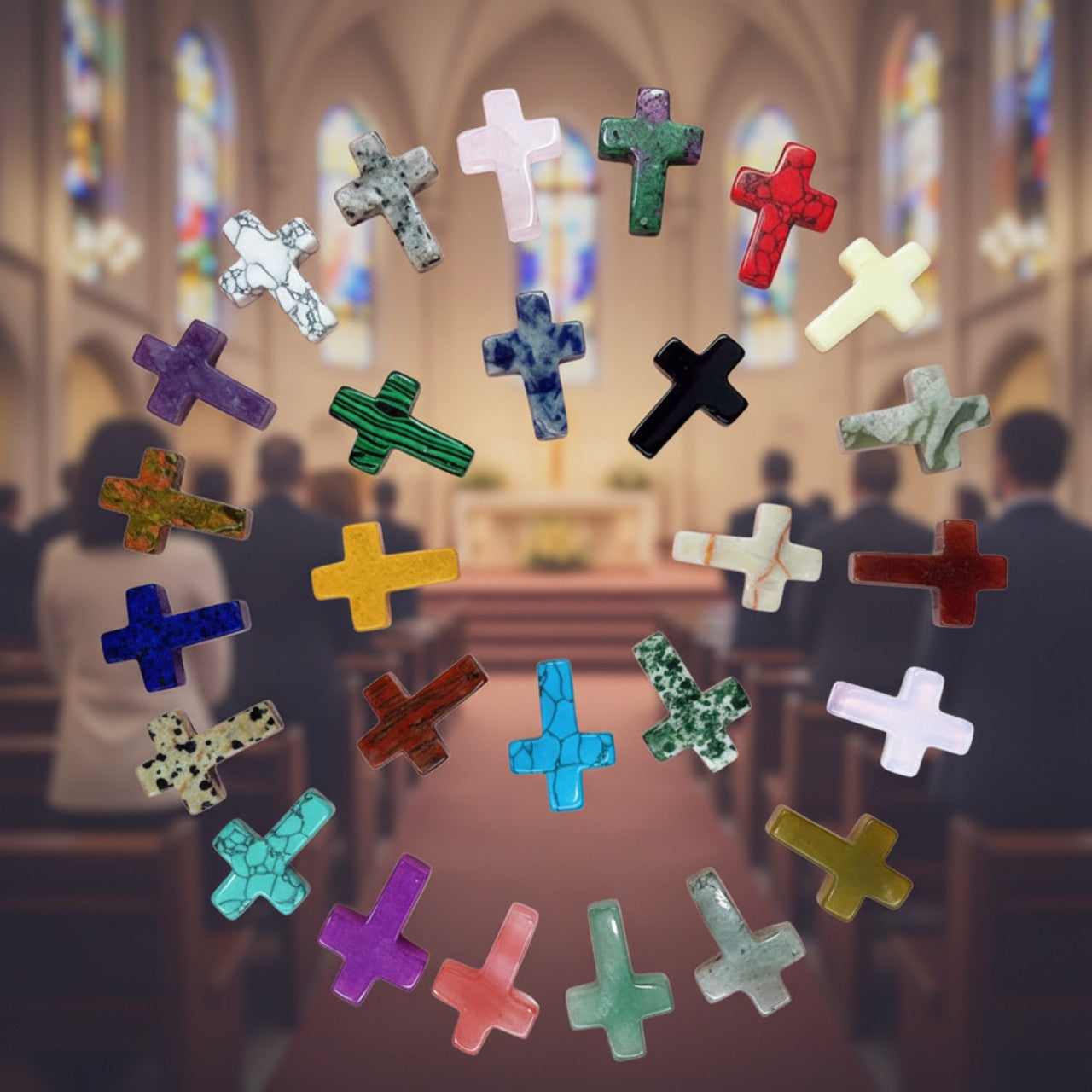 21-Pack Crystal Cross Stones – Mini Pocket Worry Cross Charms