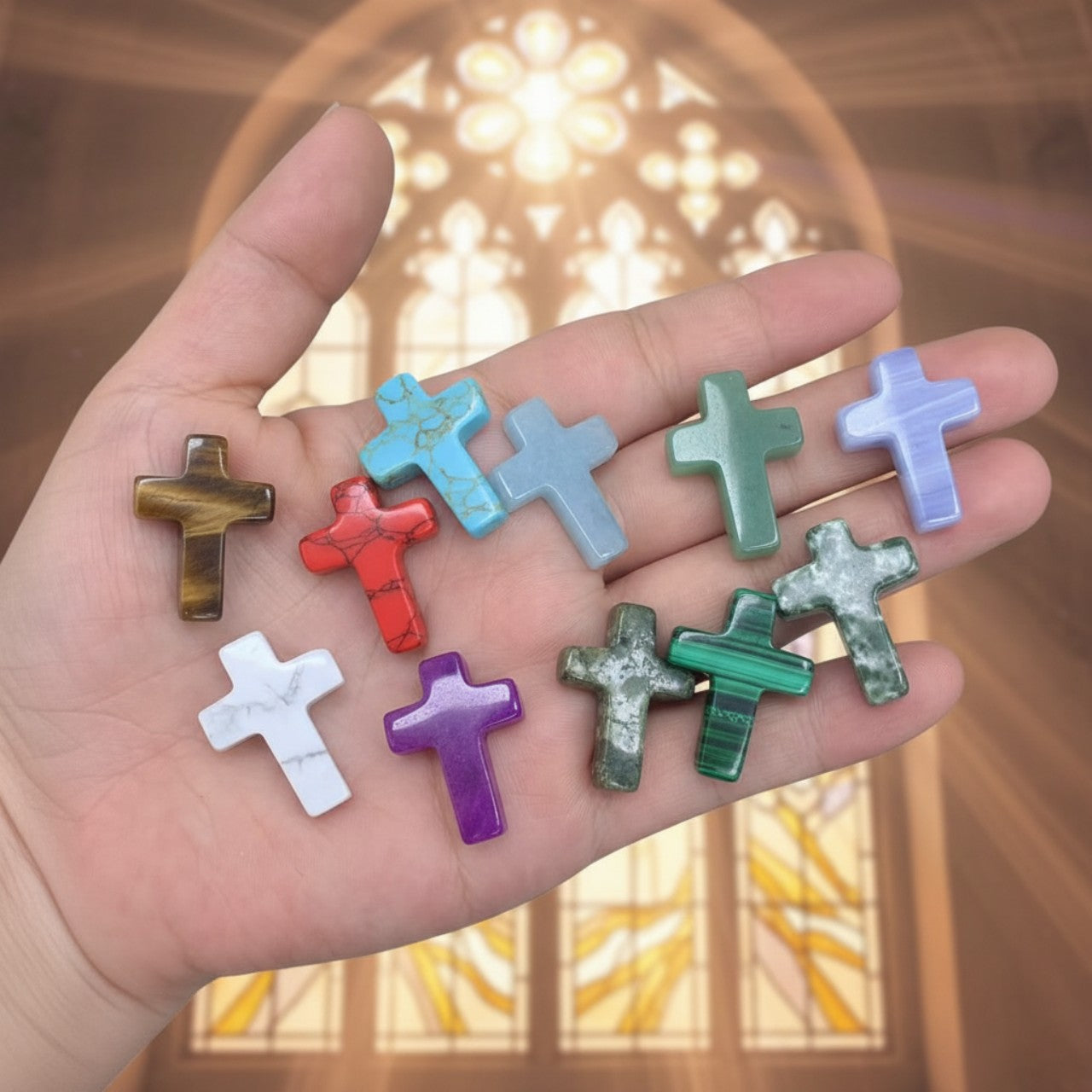 21-Pack Crystal Cross Stones – Mini Pocket Worry Cross Charms