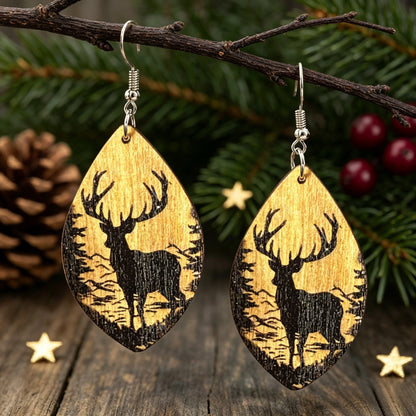 Elk Gingerbread Man Wooden Cute Earrings