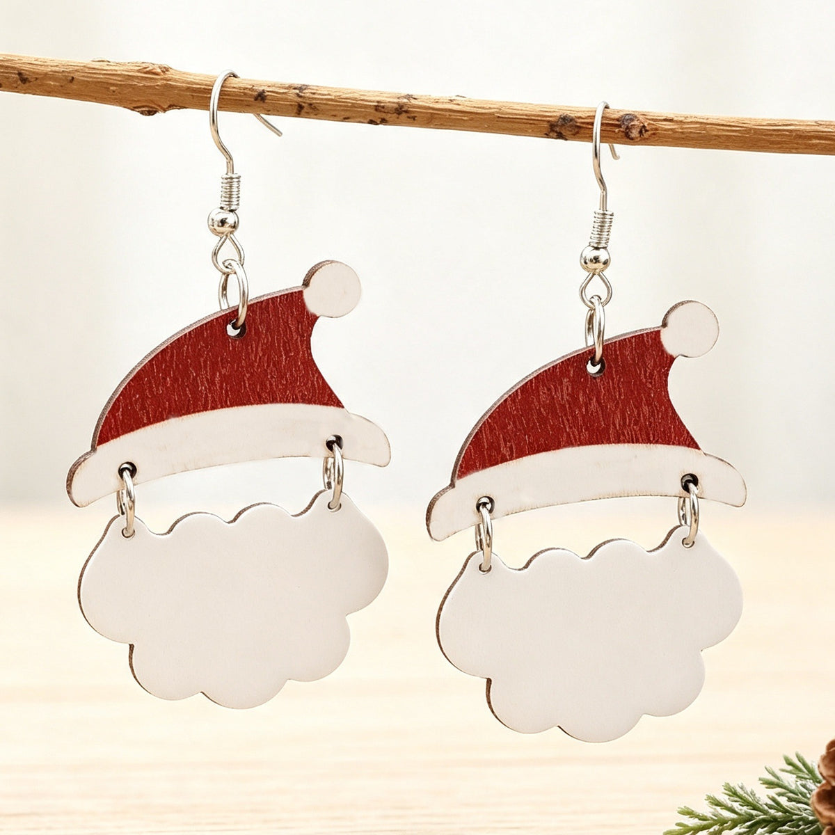 White Cloud Christmas Hat Patch Earrings