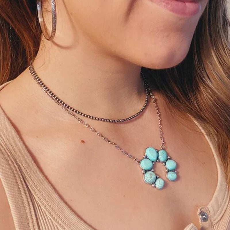 U-shaped Water-drop Turquoise Pendant Necklace