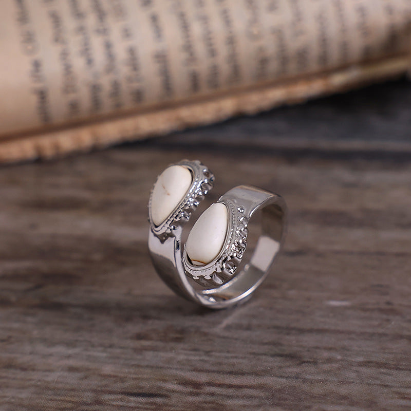 Waterdrop-shaped Turquoise Open Ring