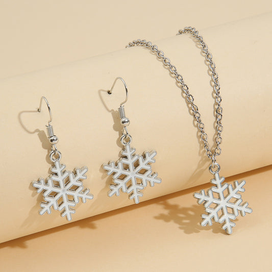 Christmas Snowflake Earrings and Necklace Sset