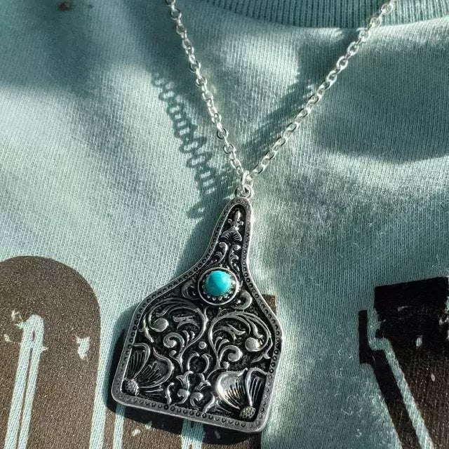 Turquoise Carved Pendant Necklace