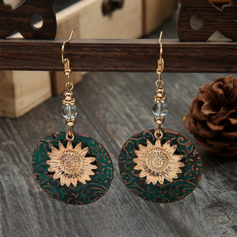 Bohemian Double-Layer Sunflower Earrings