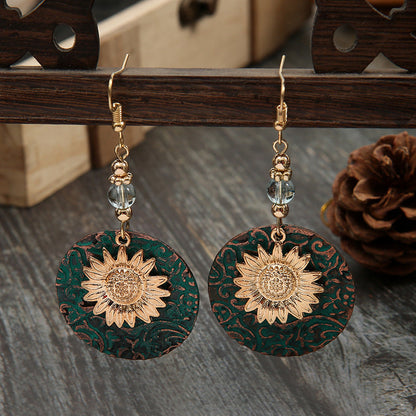 Bohemian Double-Layer Sunflower Earrings