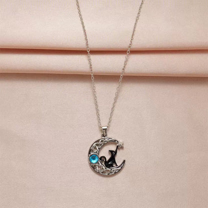 Moonstone Starry Black Cat Necklace