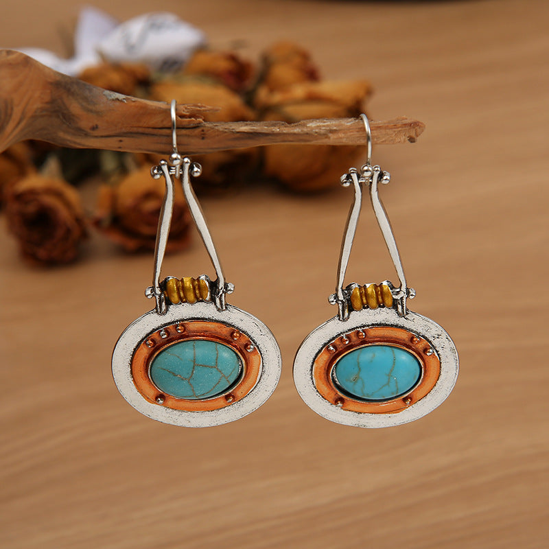 Elliptical Turquoise Double-Color Earrings