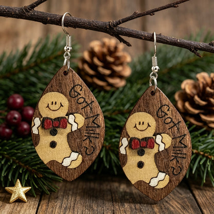 Elk Gingerbread Man Wooden Cute Earrings