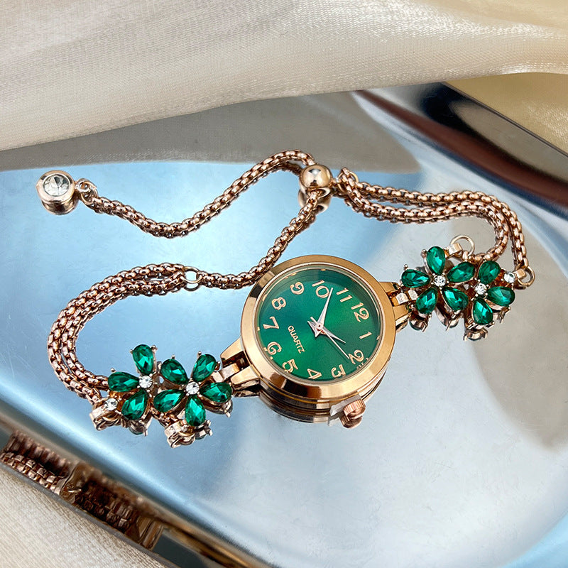 Diamond-Studded Flower-Shaped Colored Watch Bracelet