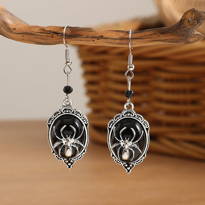 Retro Black Gemstone Spider Earrings