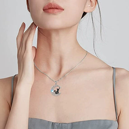Moonstone Starry Black Cat Necklace