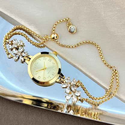 Diamond-Studded Flower-Shaped Colored Watch Bracelet