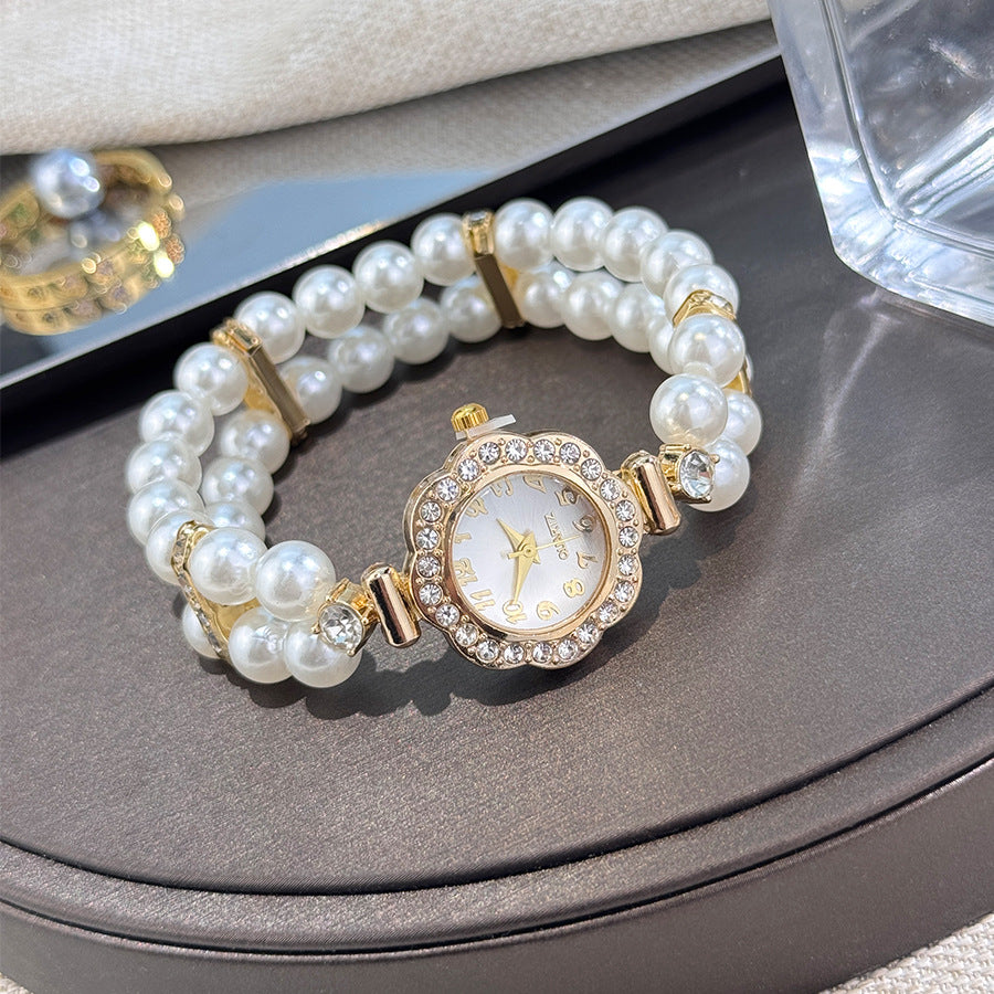 Double-Row Pearl Watch Bracelet