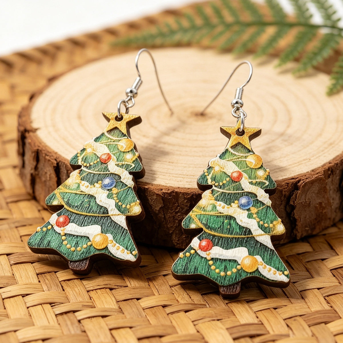 Colorful Lantern Christmas Tree-shaped Earrings