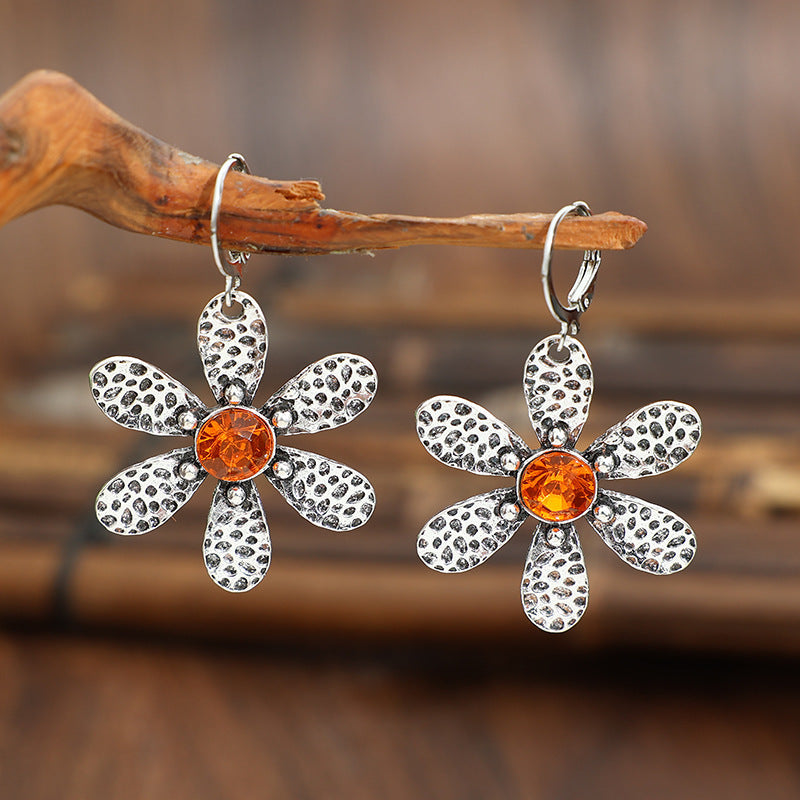 Silver Orange Flower Earrings