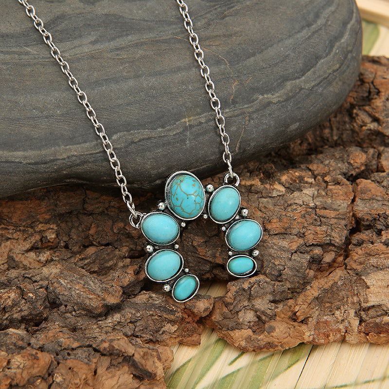 U-shaped Water-drop Turquoise Pendant Necklace