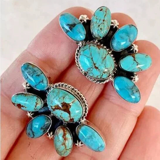 Geometric Flower Turquoise Earrings