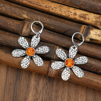 Silver Orange Flower Earrings