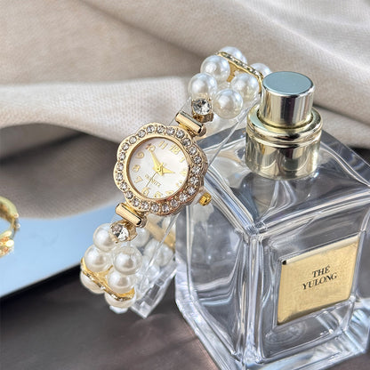 Double-Row Pearl Watch Bracelet